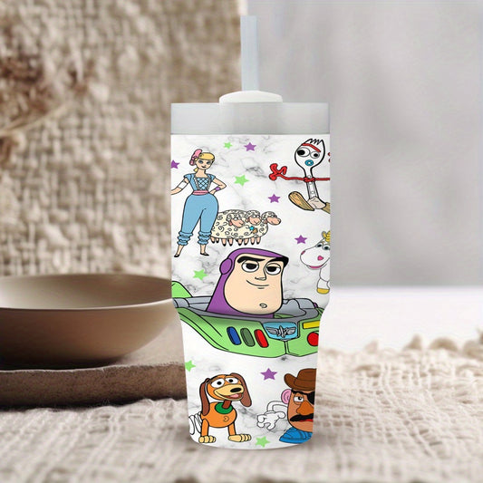 14oz Stainless Steel Tumbler with Straw, Cartoon Character Print, Insulated Hot & Cold Drink Cup, BPS Free, with Hand Wash Only, for Car, Home, Everyday Use, Ideal Gift for Family & Friends, Suitable for Ages 14+