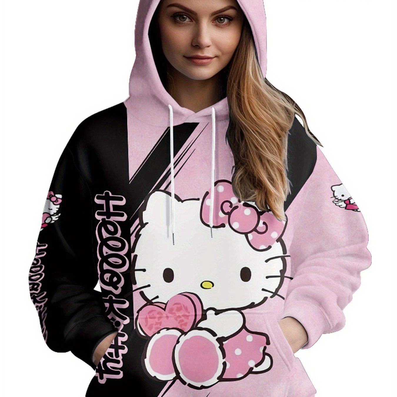 Sanrio Licensed Hello Kitty Women'S Hoodie, Novelty Cat Sweatshirt with Pockets, Adult Long Sleeve Hoodie