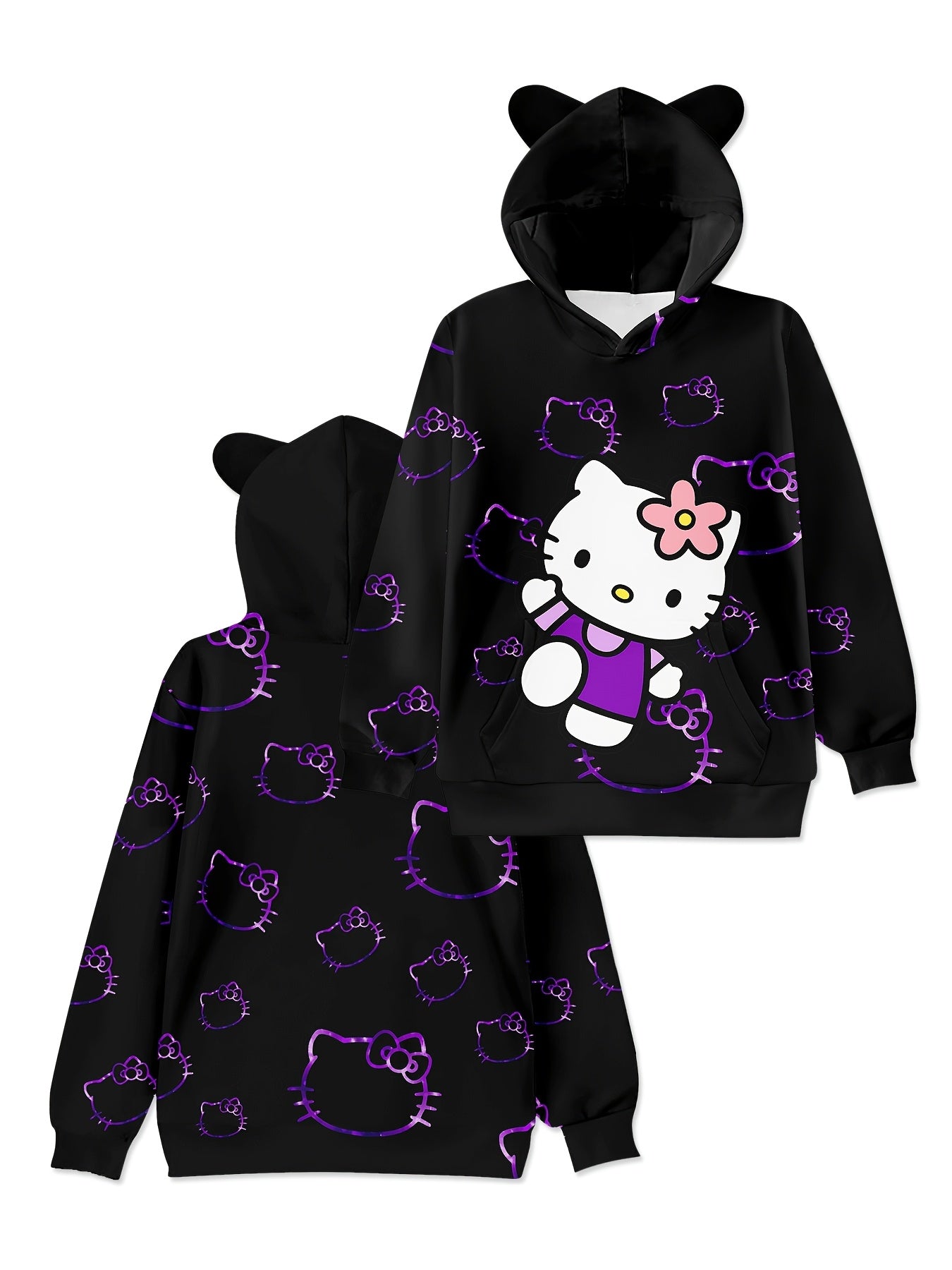 Sanrio Hello Kitty 3D Print Hoodie - Cozy & Soft Pullover for Youngsters, Perfect for Spring/Fall, Design, Machine Washable