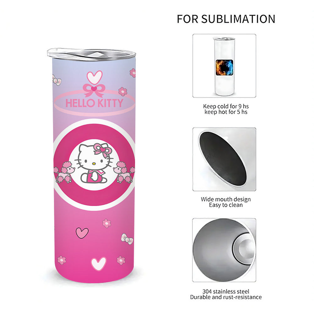 For Hello Kitty Stainless Steel Tumbler with Lid and Straw, 20 oz Insulated Water Bottle, Durable Drinkware, with Lid and Straw for Outdoor, Travel, Birthday, Christmas, New Year, Valentine'S Day Gift