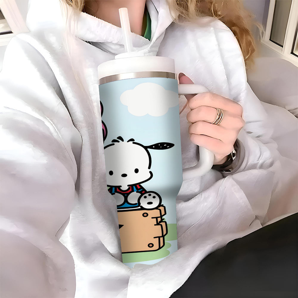 Sanrio Hello Kitty 40oz Insulated Stainless Steel Tumbler with Handle, Lid & Straw - Perfect for Car Travel, Camping, Hiking | Ideal Valentine's Day Gift