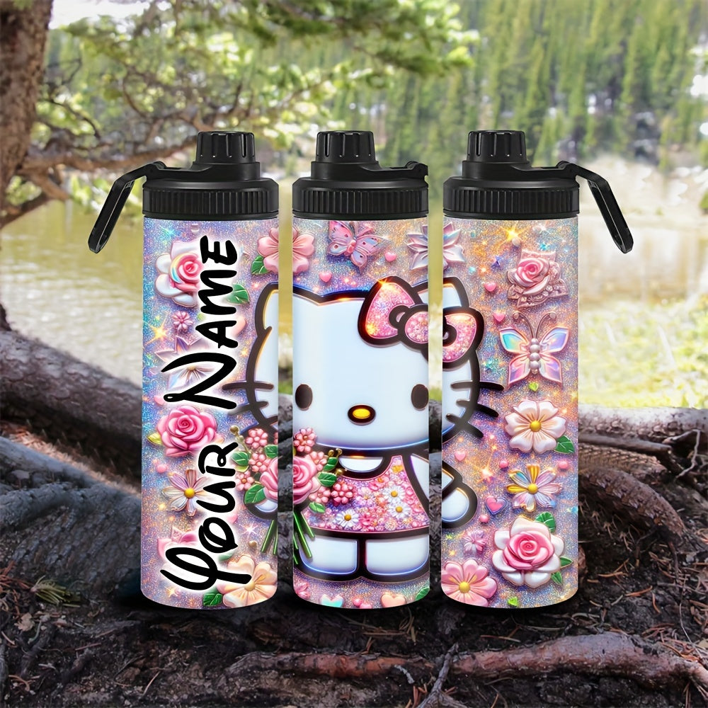 1pc Customized 20oz Hello Kitty Water Bottle, Double-Wall Stainless Steel, Durable Leak-Proof Insulated Tumbler, Perfect for Hiking, Biking, Fitness, Outdoor Travel - Christmas Gift Idea