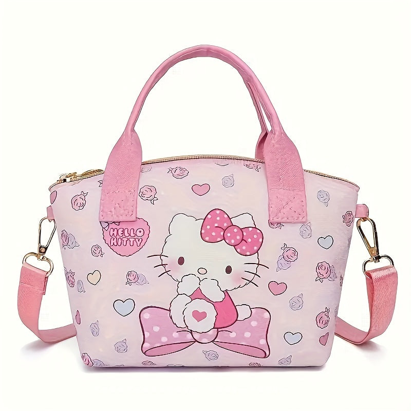 Adorable, Sanrio Kuromi & Hello Kitty Fashion Tote - Cute Cartoon Shoulder Bag with Multiple Compartments, Durable Polyester, Perfect for Daily Commute