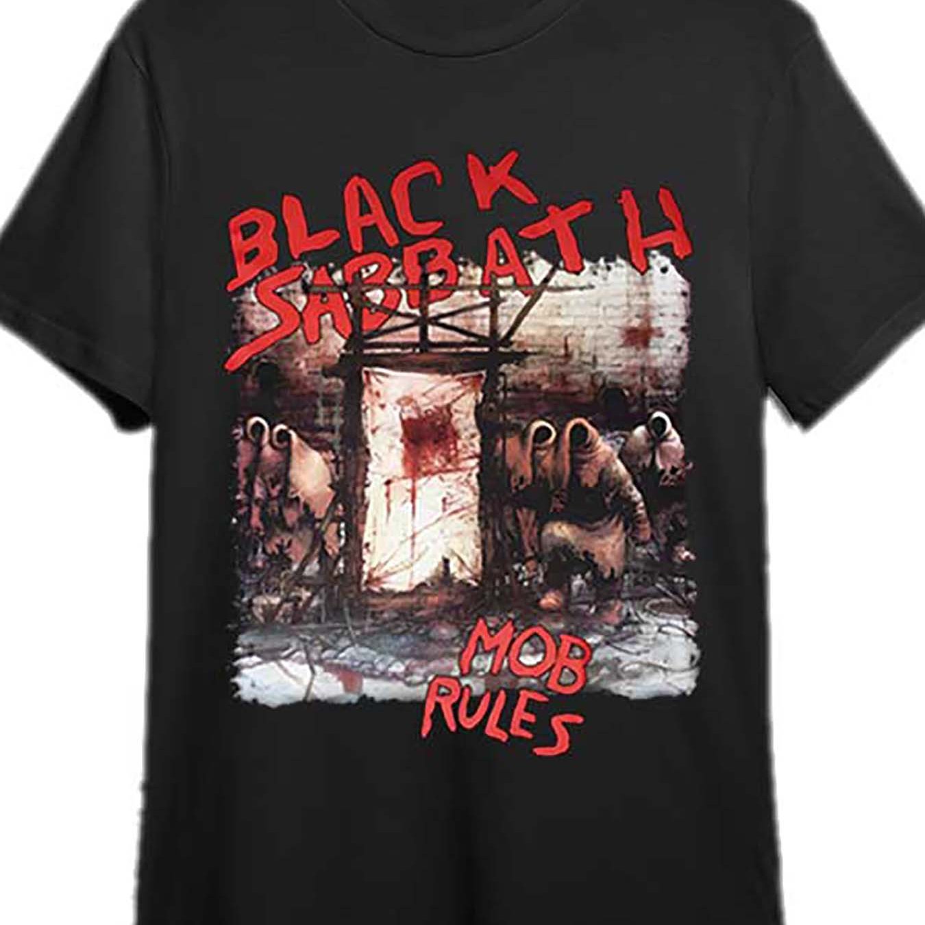 Black Sabbath Mob Rules Graphic Tee | 100% Cotton Knit Fabric | Casual Regular Fit All-Season Crew Neck T-Shirt with Slight Stretch | Classic Rock Band Print Shirt for Adults