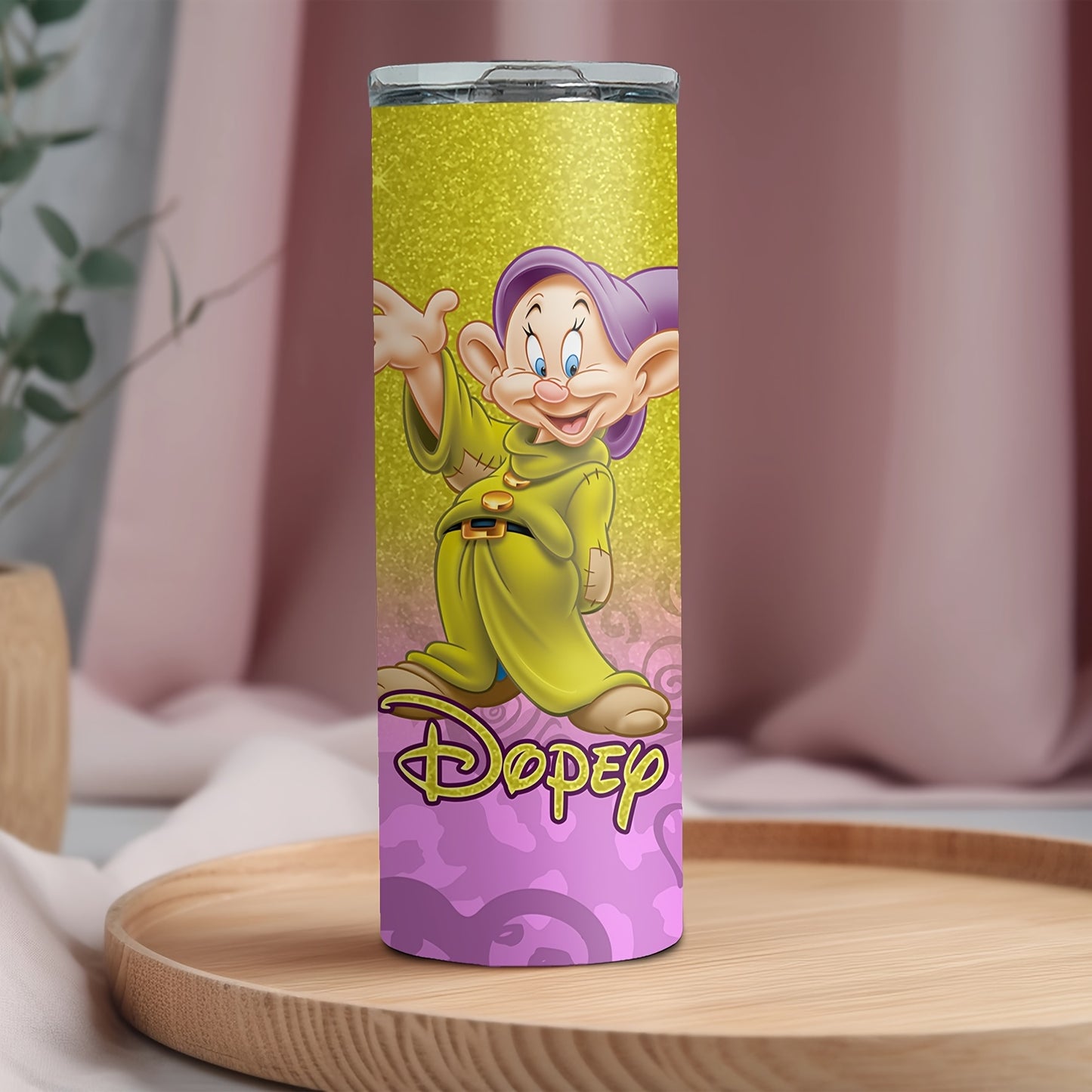 20oz Stainless Steel Tumbler with Dopey Dwarf Cartoon Character - Insulated Travel Cup with Straw, Rust Resistant, Ideal for Camping & Gifting, Removable Lid - UME Christmas Holiday Gift Tumbler