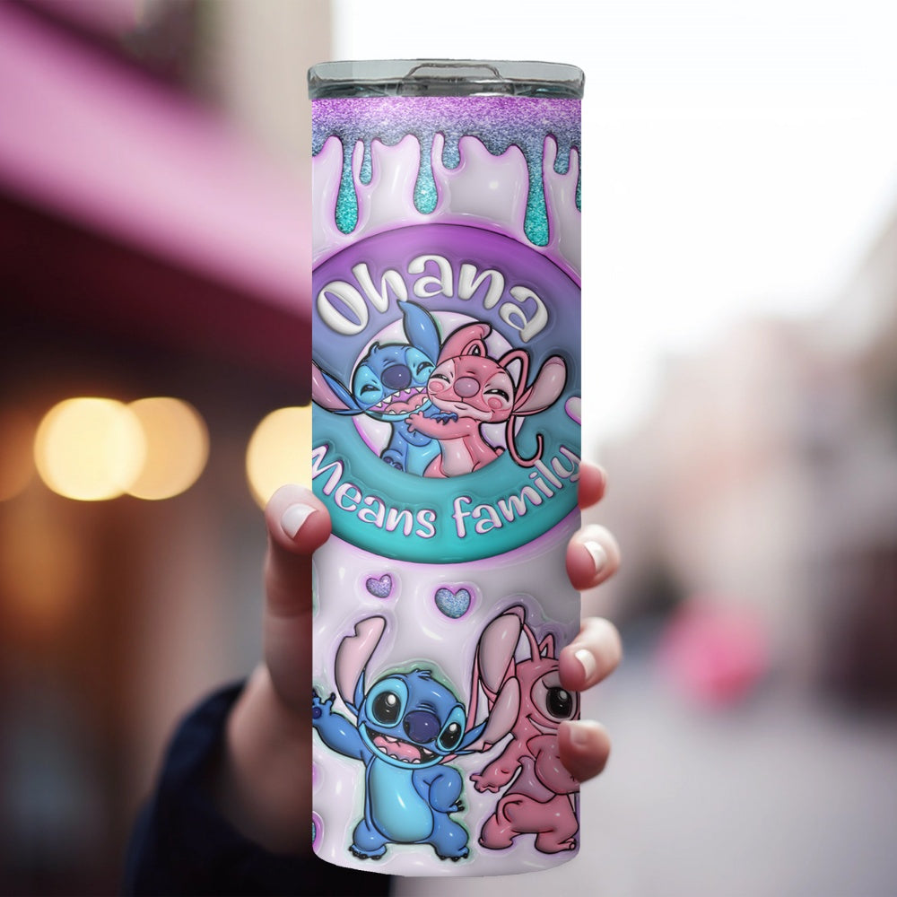 20oz Stainless Steel Tumbler with Straw - Insulated Water Bottle with Stitch & Angel Design, Perfect for Car & Home Use, BPA-Free, Hand Wash Only, Coffee Cup, Ohana Means Family