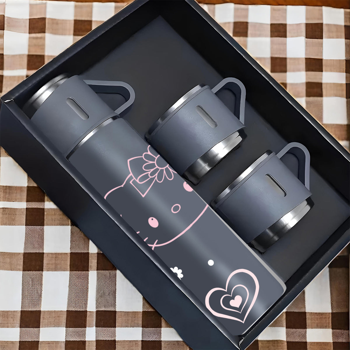 1pc Sanrio Hello Kitty Insulated Water Bottle and Cup Set, 304 Stainless Steel, Non-Skid, Heat Resistant, Washable, Ideal for Office, Camping, Indoor Use - Pink, Grey, Blue