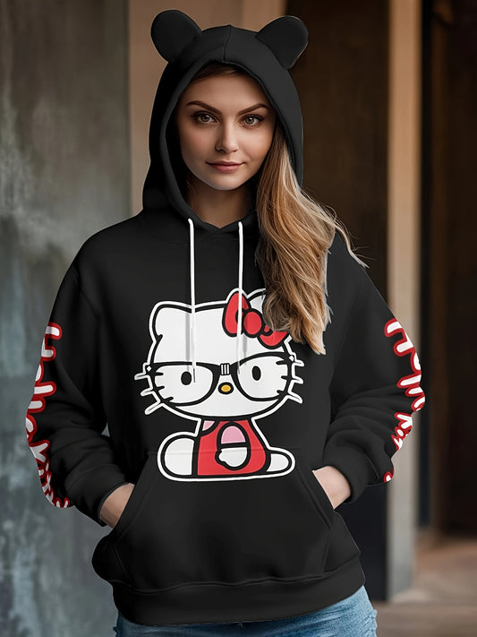 Sanrio Hello Kitty Women's Hoodie - Cozy Polyester, Casual Long Sleeve with Pockets, Machine Washable