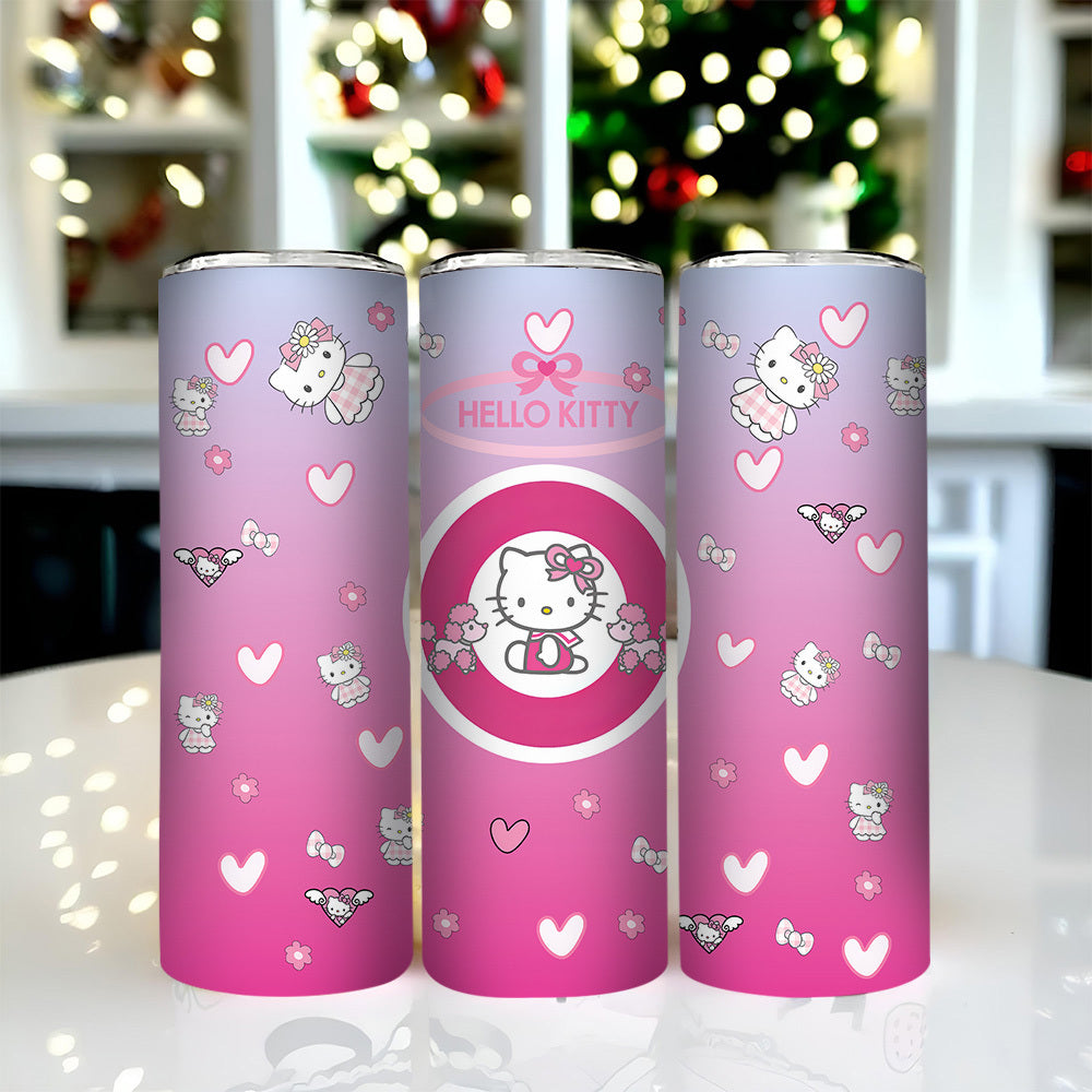 For Hello Kitty Stainless Steel Tumbler with Lid and Straw, 20 oz Insulated Water Bottle, Durable Drinkware, with Lid and Straw for Outdoor, Travel, Birthday, Christmas, New Year, Valentine'S Day Gift