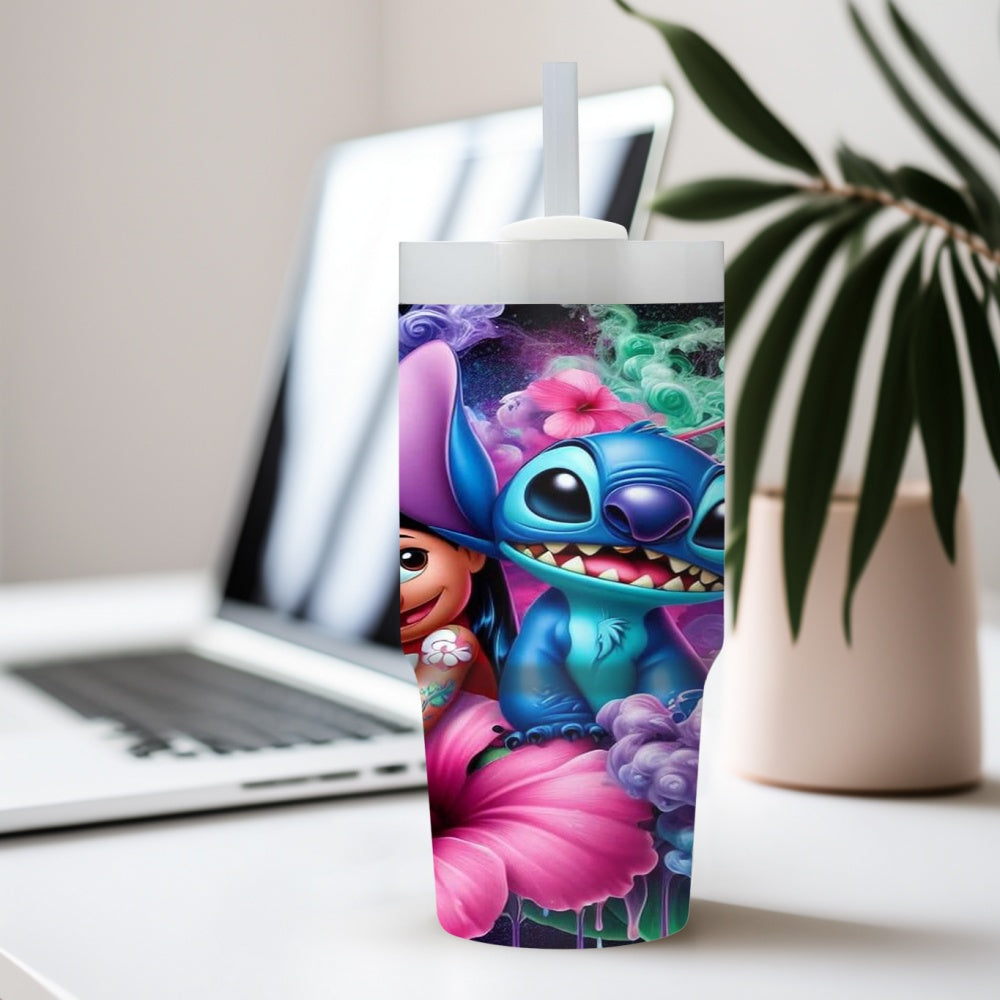 14oz Stainless Steel Tumbler with Straw, Cartoon Character Print, Vacuum Insulated Travel Mug, BPA-Free, Hand Wash Only, with Straw for Home, Car, Gift for Family and Friends