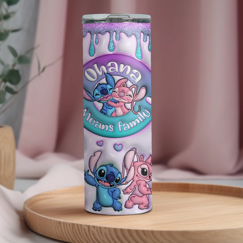 20oz Stainless Steel Tumbler with Straw - Insulated Water Bottle with Stitch & Angel Design, Perfect for Car & Home Use, BPA-Free, Hand Wash Only, Coffee Cup, Ohana Means Family