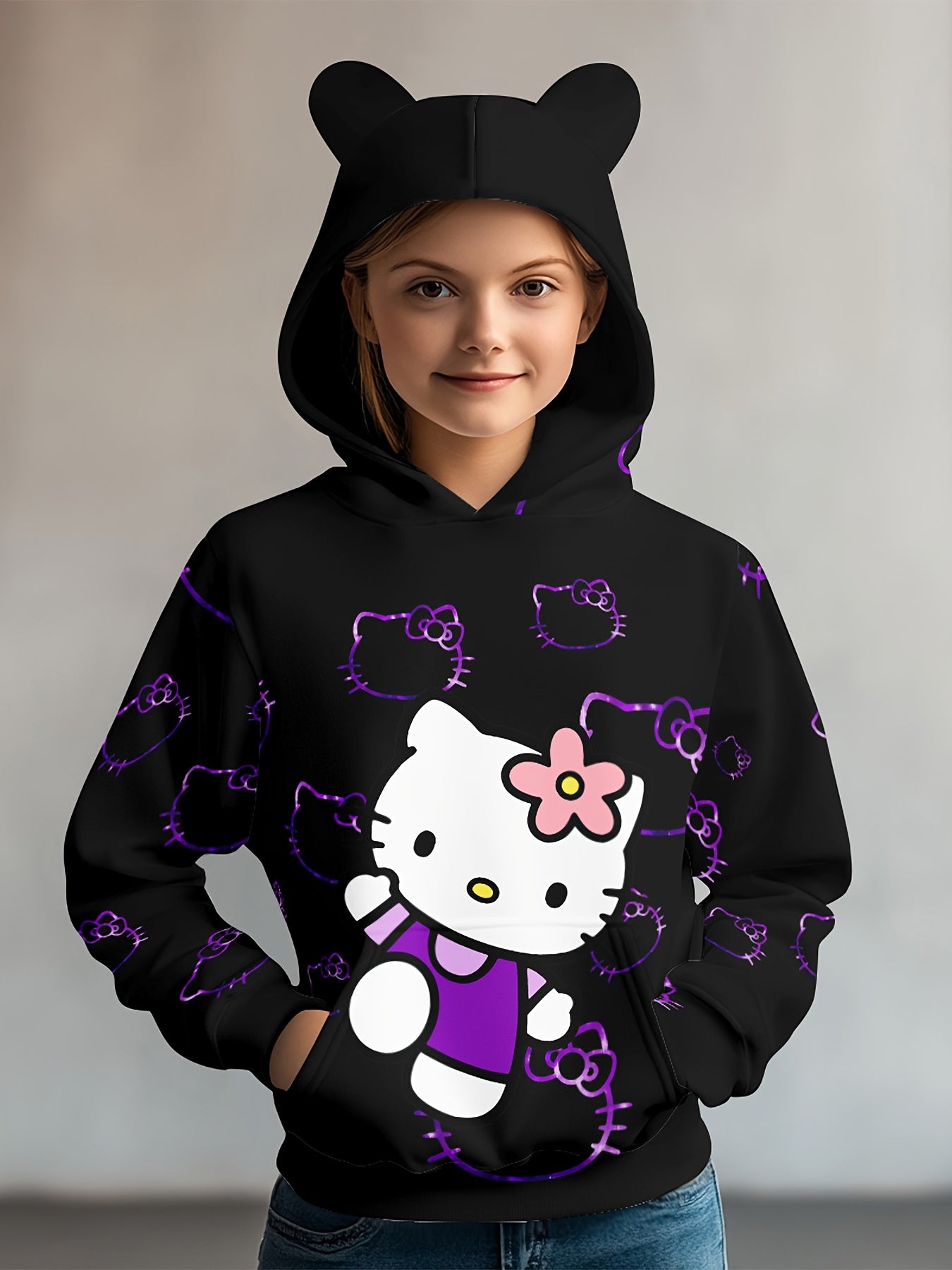 Sanrio Hello Kitty 3D Print Hoodie - Cozy & Soft Pullover for Youngsters, Perfect for Spring/Fall, Design, Machine Washable