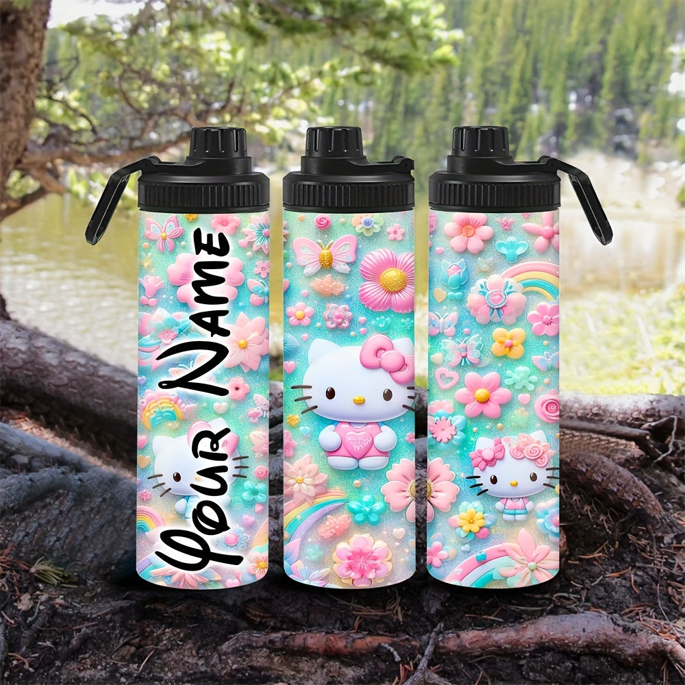 1pc Customized 20oz Hello Kitty Water Bottle, Double-Wall Stainless Steel, Durable Leak-Proof Insulated Tumbler, Perfect for Hiking, Biking, Fitness, Outdoor Travel - Christmas Gift Idea