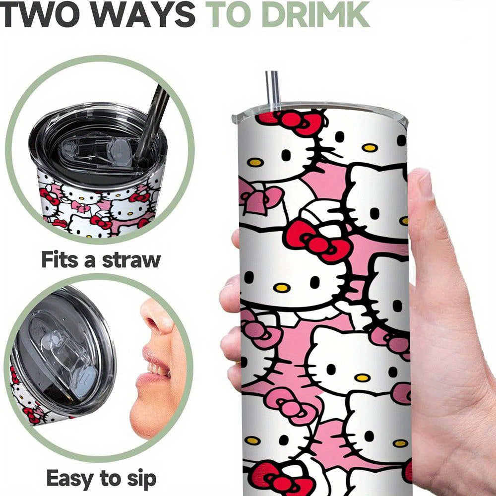 Hello Kitty 20oz Stainless Steel Tumbler with Straw - Perfect for Hot & Cold Drinks, Ideal for Home, Travel & Outdoor Use - Great Gift for Friends, Best for Christmas