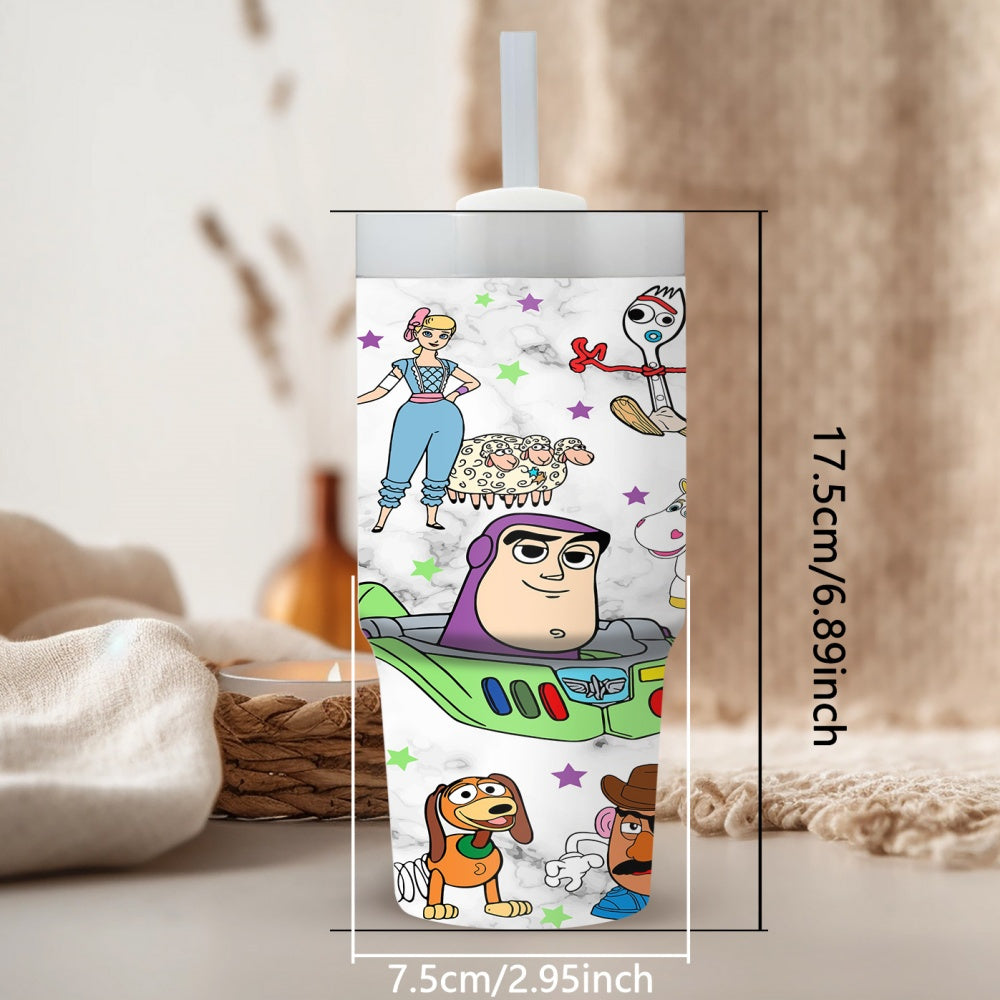 14oz Stainless Steel Tumbler with Straw, Cartoon Character Print, Insulated Hot & Cold Drink Cup, BPS Free, with Hand Wash Only, for Car, Home, Everyday Use, Ideal Gift for Family & Friends, Suitable for Ages 14+