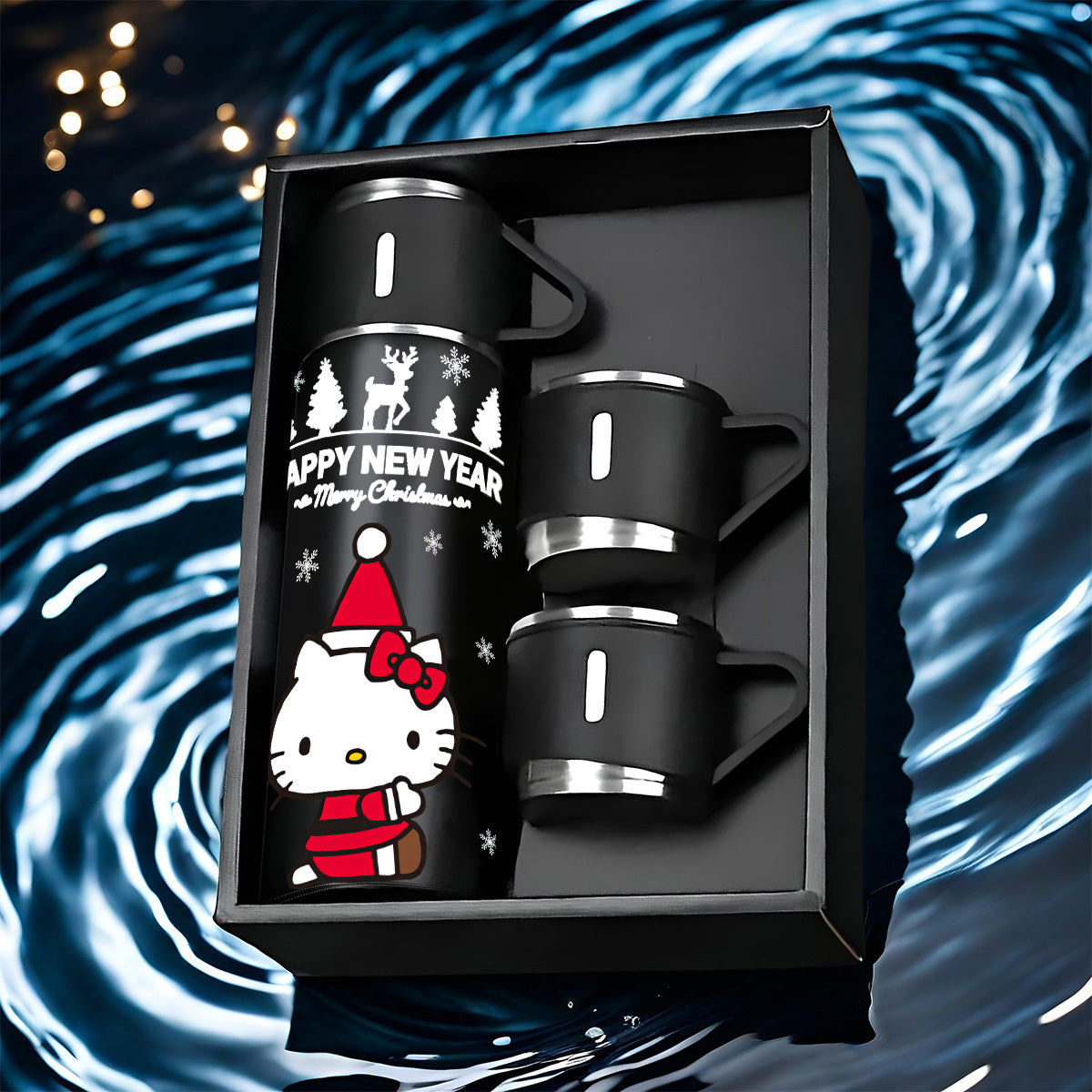 1pc Sanrio Hello Kitty 3-in-1 Vacuum Insulated Bottle, 304 Stainless Steel Coffee Cup with 3 Lids, Non-Skid, Heat Resistant, Washable, Ideal for Hot & Cold Drinks, Perfect for Office, Camping, Indoor Use, Great for Christmas,