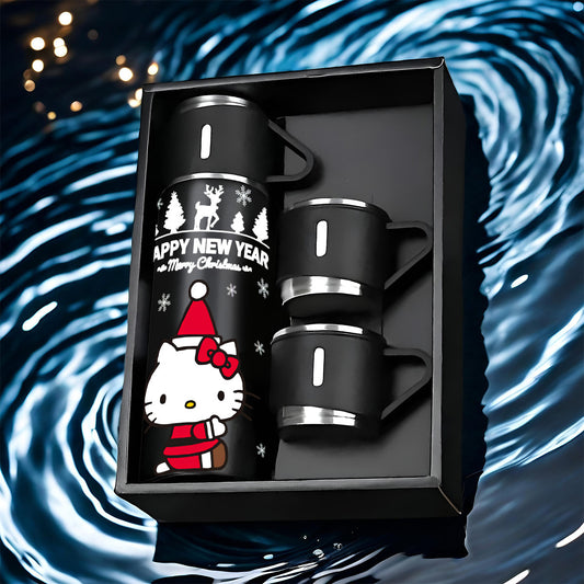 1pc Sanrio Hello Kitty 3-in-1 Vacuum Insulated Bottle, 304 Stainless Steel Coffee Cup with 3 Lids, Non-Skid, Heat Resistant, Washable, Ideal for Hot & Cold Drinks, Perfect for Office, Camping, Indoor Use, Great for Christmas,