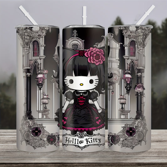 Hello Kitty 20oz Stainless Steel Insulated Tumbler with Straw - Dark Cat Design, Rust-Proof & Detachable Cover, Perfect Gift for Family and Friends