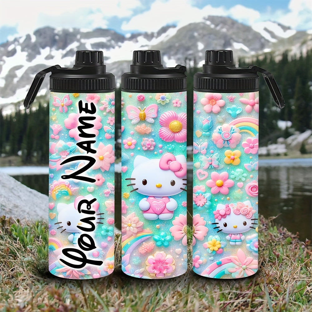 1pc Customized 20oz Hello Kitty Water Bottle, Double-Wall Stainless Steel, Durable Leak-Proof Insulated Tumbler, Perfect for Hiking, Biking, Fitness, Outdoor Travel - Christmas Gift Idea