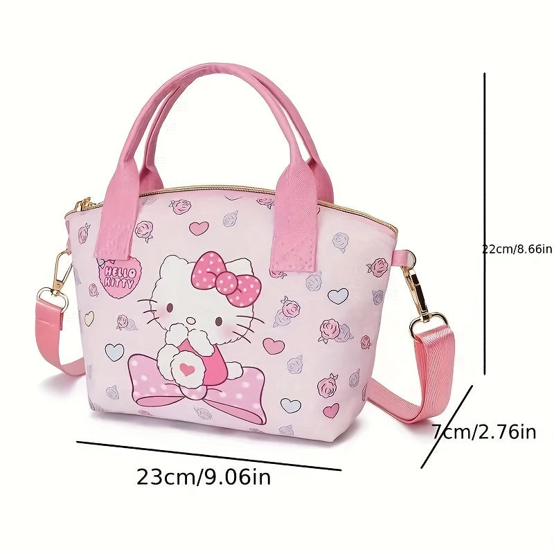 Adorable, Sanrio Kuromi & Hello Kitty Fashion Tote - Cute Cartoon Shoulder Bag with Multiple Compartments, Durable Polyester, Perfect for Daily Commute