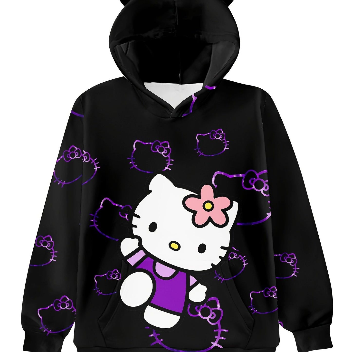 Sanrio Hello Kitty 3D Print Hoodie - Cozy & Soft Pullover for Youngsters, Perfect for Spring/Fall, Design, Machine Washable