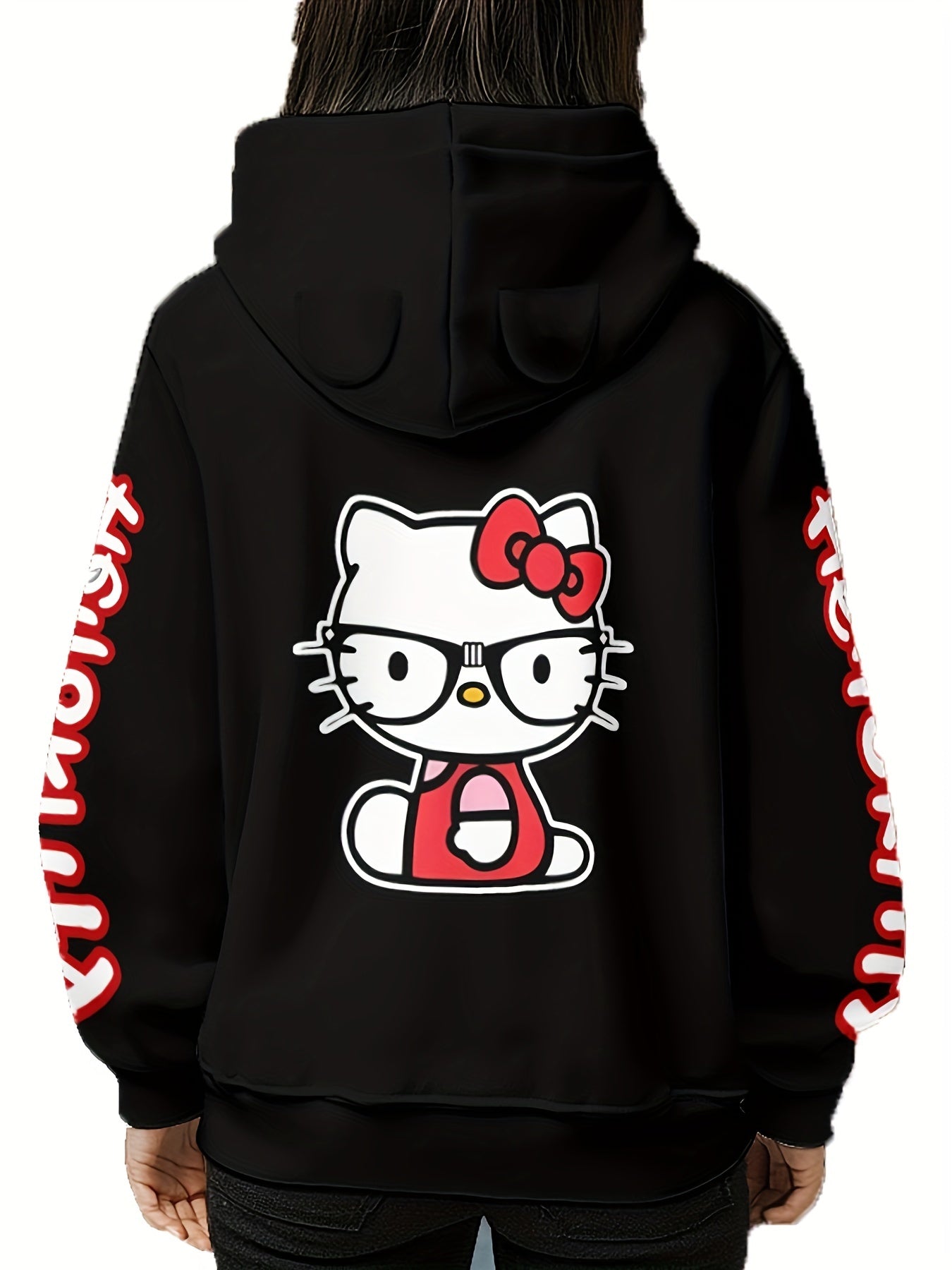 Sanrio Hello Kitty Women's Hoodie - Cozy Polyester, Casual Long Sleeve with Pockets, Machine Washable