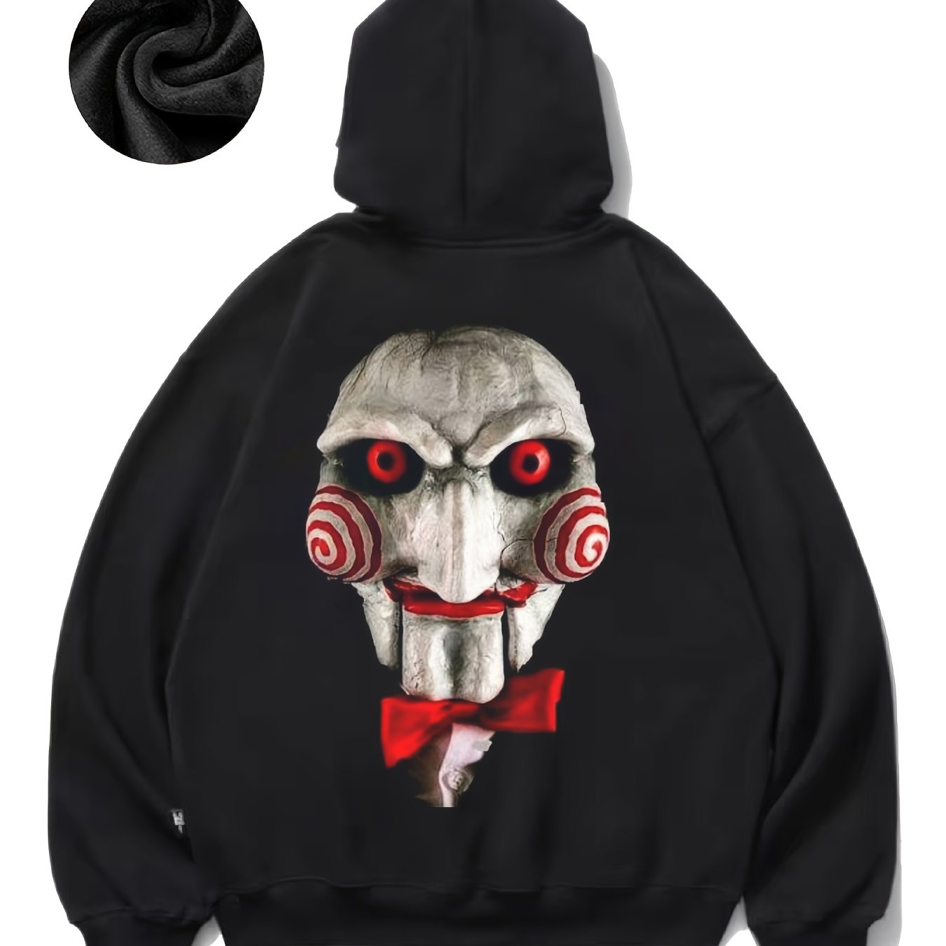 Autumn and Winter Wear Men's Fashion Printed Fleece Hoodie for Casual Comfort with Saw Puppet Horror Graphic Design