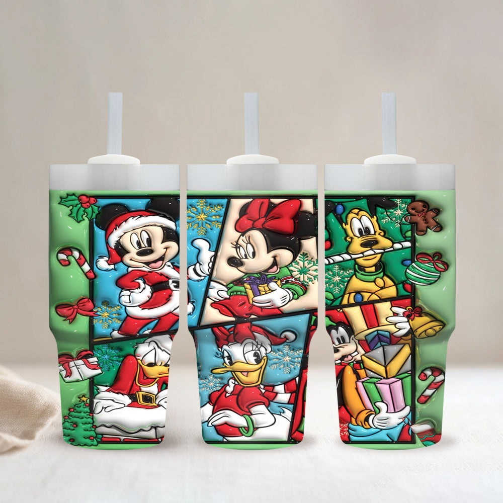 1pc Disney 14oz Stainless Steel Tumbler with Cartoon Christmas Characters, Insulated Travel Mug with Straw, Hand Wash Only, BPA-Free, Round Shape, Ideal for Car/Home Use, Perfect Gift for Family and Friends - Ramadan (Eid Al-