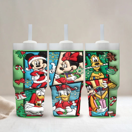 1pc Disney 14oz Stainless Steel Tumbler with Cartoon Christmas Characters, Insulated Travel Mug with Straw, Hand Wash Only, BPA-Free, Round Shape, Ideal for Car/Home Use, Perfect Gift for Family and Friends - Ramadan (Eid Al-