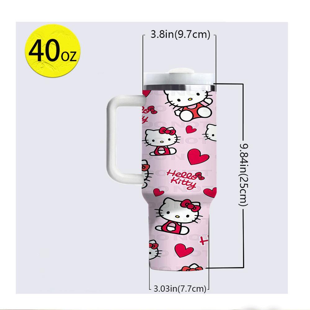 1pc Sanrio Hello Kitty 40oz Stainless Steel Insulated Water Bottle with Handle and Straw, Portable Drinkware for Car, Home, Office, Travel - Summer Beverage Cup, Birthday Gift Idea