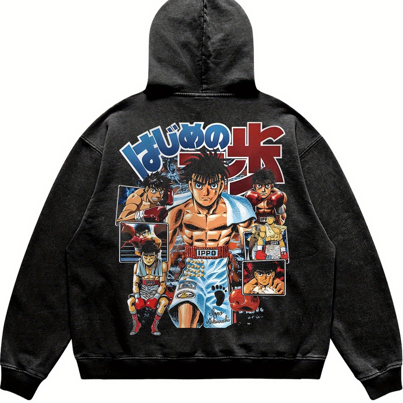 Vintage-Inspired Anime Graphic Hoodie with Boxing Scene Design - Cozy Polyester Blend, Long Sleeve Pullover for Men | Casual & Stylish Streetwear, Perfect for Casual Attire