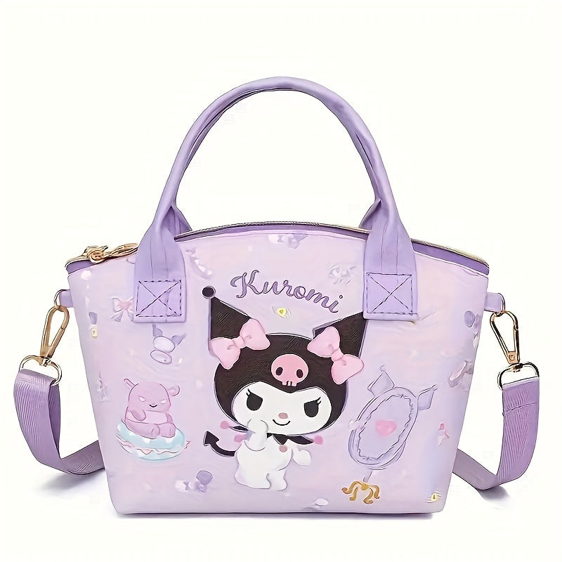 Adorable, Sanrio Kuromi & Hello Kitty Fashion Tote - Cute Cartoon Shoulder Bag with Multiple Compartments, Durable Polyester, Perfect for Daily Commute