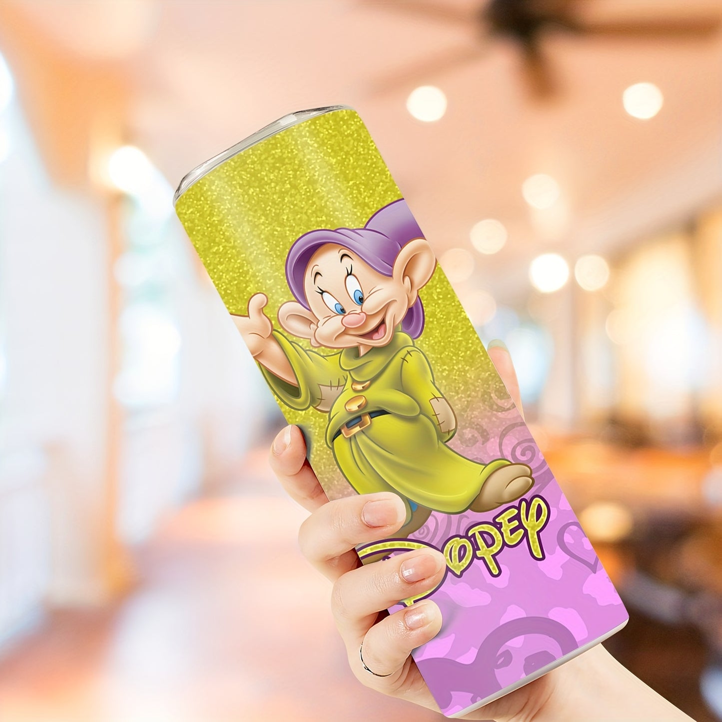 20oz Stainless Steel Tumbler with Dopey Dwarf Cartoon Character - Insulated Travel Cup with Straw, Rust Resistant, Ideal for Camping & Gifting, Removable Lid - UME Christmas Holiday Gift Tumbler