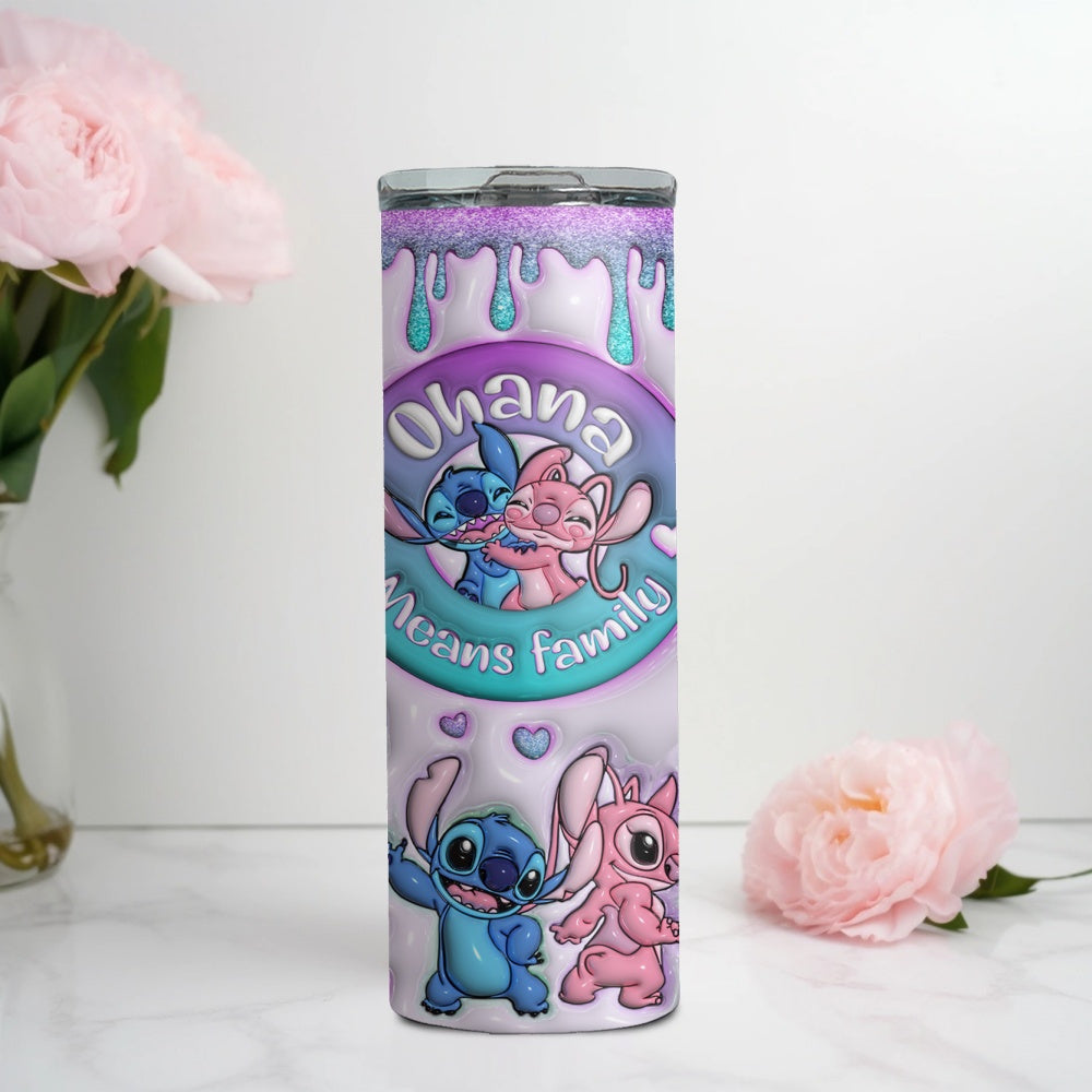 20oz Stainless Steel Tumbler with Straw - Insulated Water Bottle with Stitch & Angel Design, Perfect for Car & Home Use, BPA-Free, Hand Wash Only, Coffee Cup, Ohana Means Family