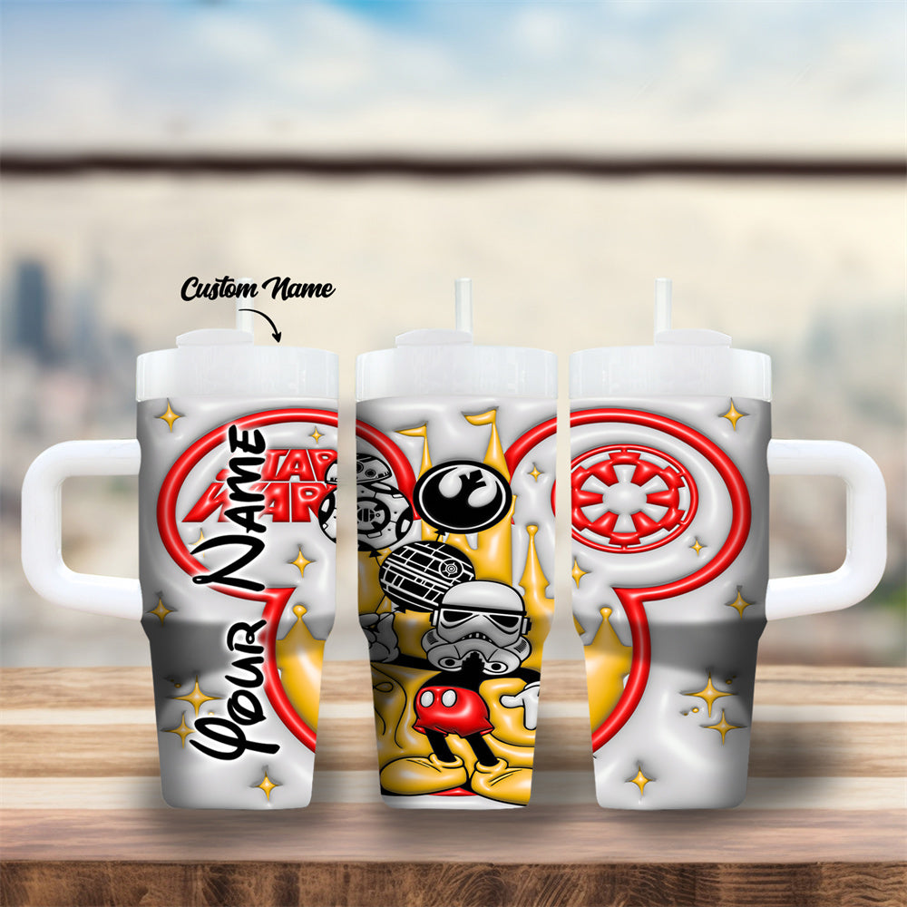 1pc Stainless Steel Tumbler with Handle and Straw, Cartoon Character Design, BPA-Free, Leak-Proof, Ideal for Coffee & Cold Drinks, with Handle and Straw, for Family & Friends, Perfect Gift for Christmas, Halloween, Valentine'