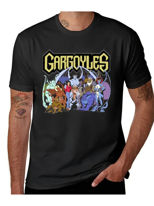 220g Vintage Men's Gargoyles The Origin Anime T-Shirt - Harajuku Streetwear Inspired Tops for Men