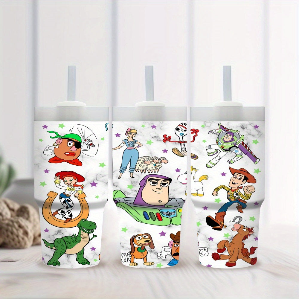 14oz Stainless Steel Tumbler with Straw, Cartoon Character Print, Insulated Hot & Cold Drink Cup, BPS Free, with Hand Wash Only, for Car, Home, Everyday Use, Ideal Gift for Family & Friends, Suitable for Ages 14+