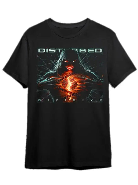 Elevate your wardrobe with the Disturbed Band Graphic T-Shirt! Made from 100% cotton, this crew neck tee is designed for ultimate comfort. It features breathable and moisture-wicking properties, ensuring you stay fresh during