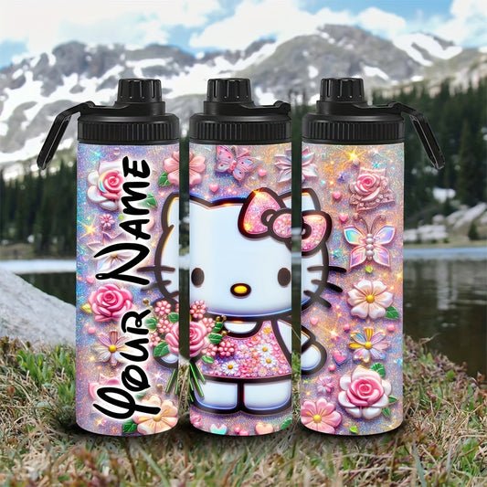 1pc Customized 20oz Hello Kitty Water Bottle, Double-Wall Stainless Steel, Durable Leak-Proof Insulated Tumbler, Perfect for Hiking, Biking, Fitness, Outdoor Travel - Christmas Gift Idea
