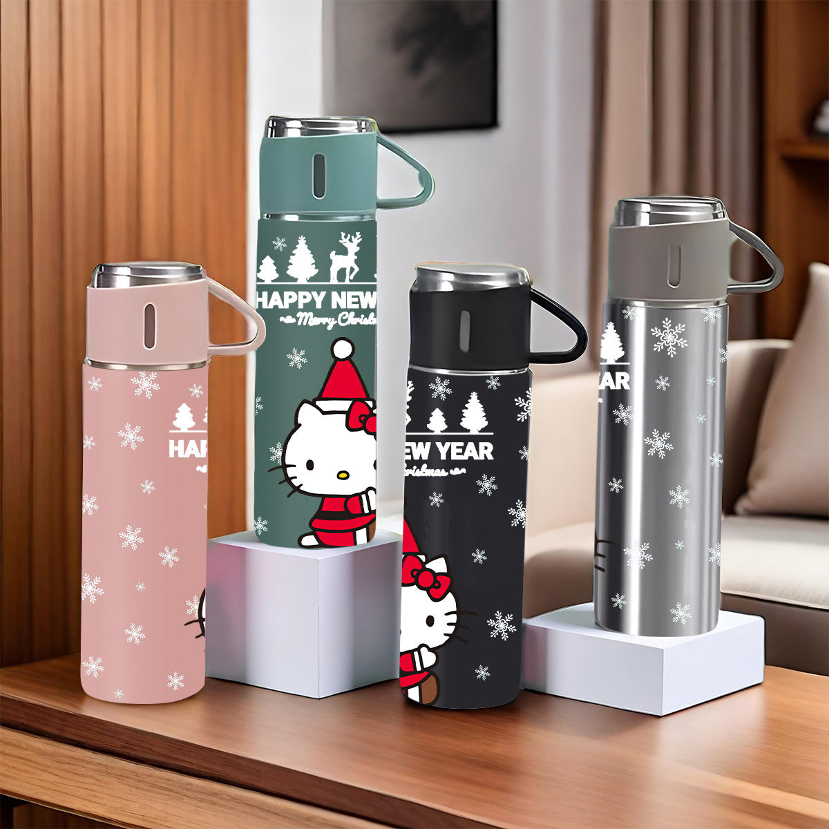 1pc Sanrio Hello Kitty 3-in-1 Vacuum Insulated Bottle, 304 Stainless Steel Coffee Cup with 3 Lids, Non-Skid, Heat Resistant, Washable, Ideal for Hot & Cold Drinks, Perfect for Office, Camping, Indoor Use, Great for Christmas,