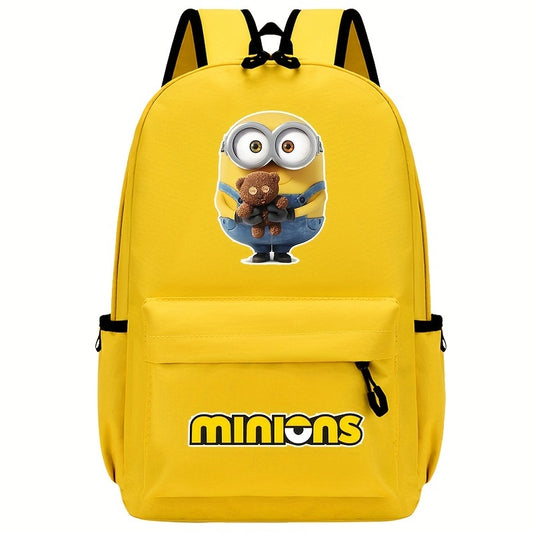 1pc Minions Polyester Backpack for Women - Adjustable Straps, Zipper Closure, Multi-Pocket Design, Cartoon Themed, Hand Washable, Positioning Print - Ideal for Travel & Gifts