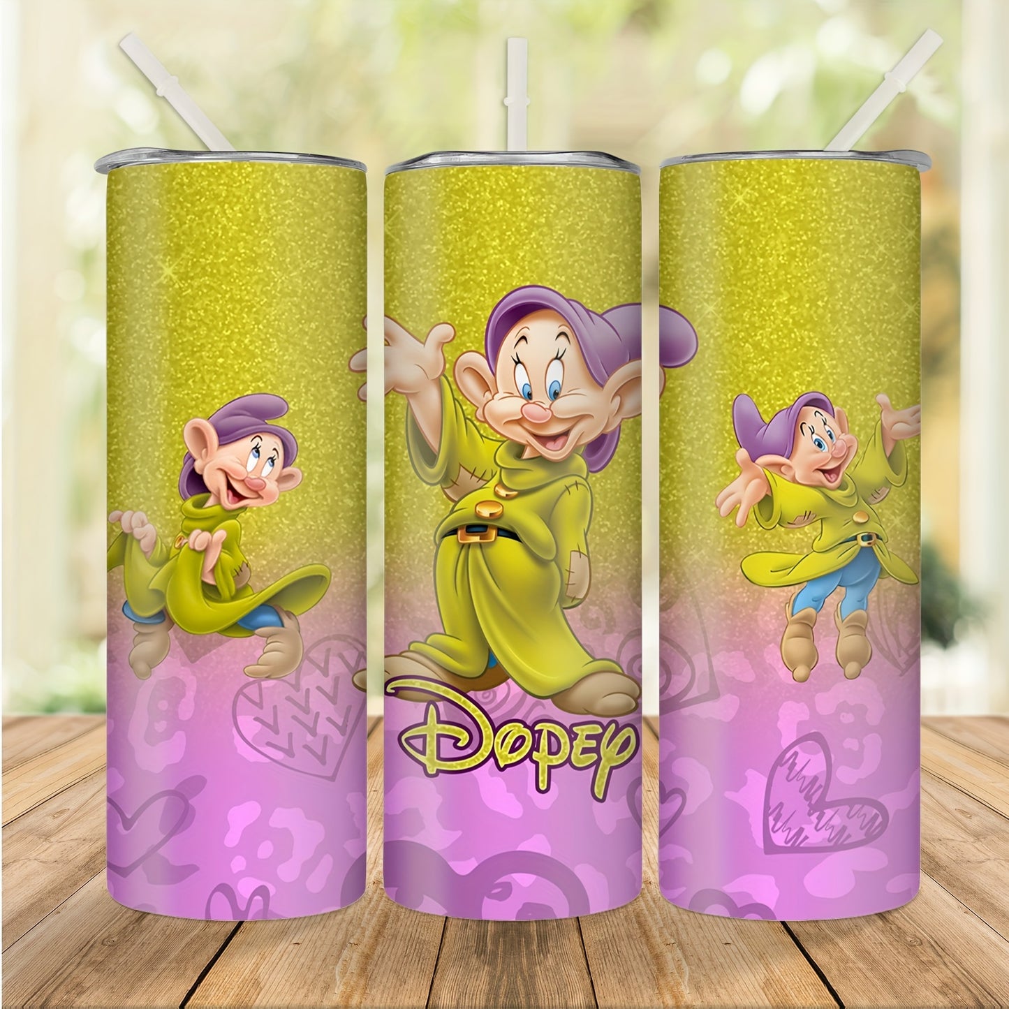 20oz Stainless Steel Tumbler with Dopey Dwarf Cartoon Character - Insulated Travel Cup with Straw, Rust Resistant, Ideal for Camping & Gifting, Removable Lid - UME Christmas Holiday Gift Tumbler