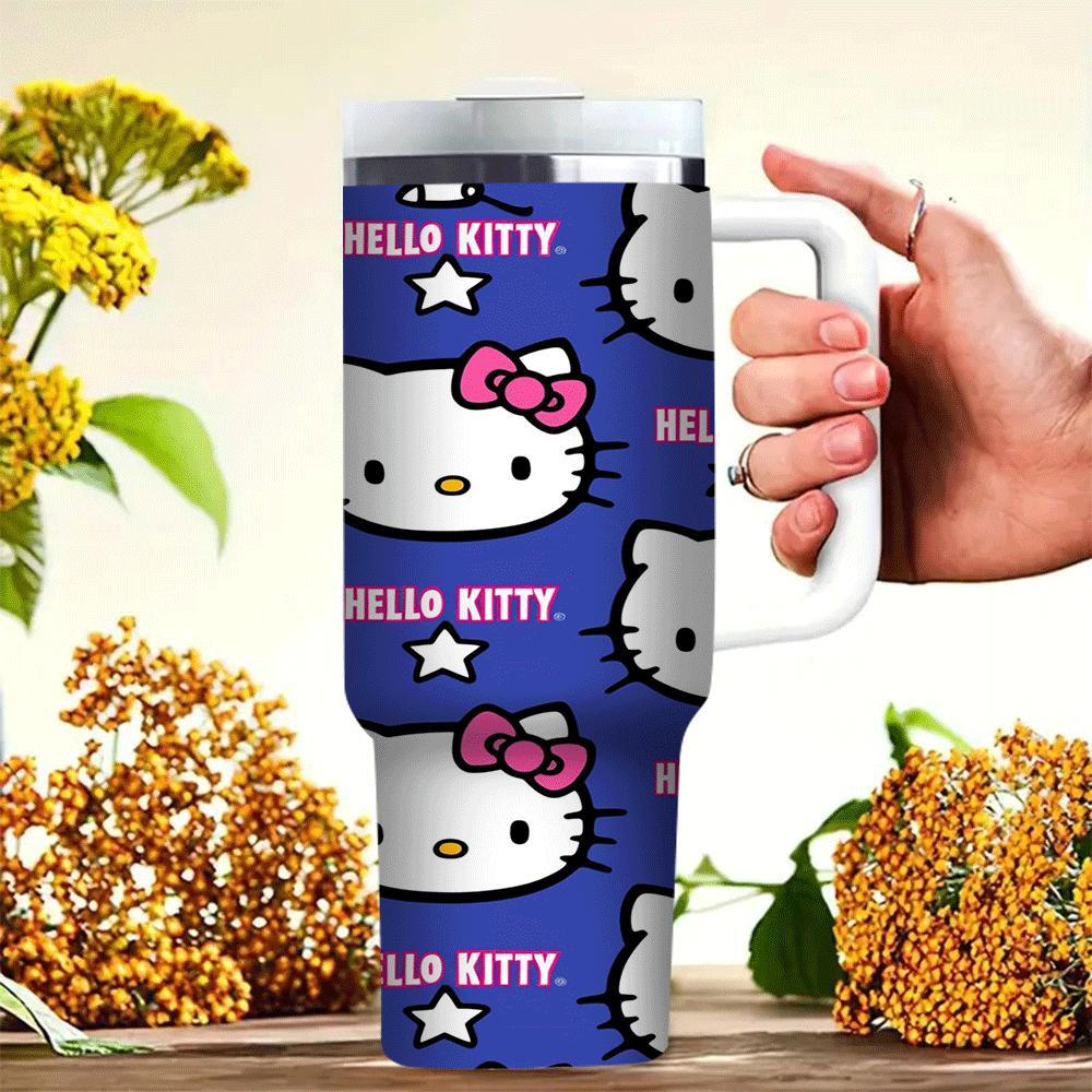 Hello Kitty 40oz Insulated Stainless Steel Tumbler - Double Wall Vacuum Travel Mug with Handle & Straw, Fits Car Cup Holder, Water Bottle