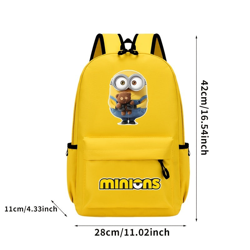 1pc Minions Polyester Backpack for Women - Adjustable Straps, Zipper Closure, Multi-Pocket Design, Cartoon Themed, Hand Washable, Positioning Print - Ideal for Travel & Gifts