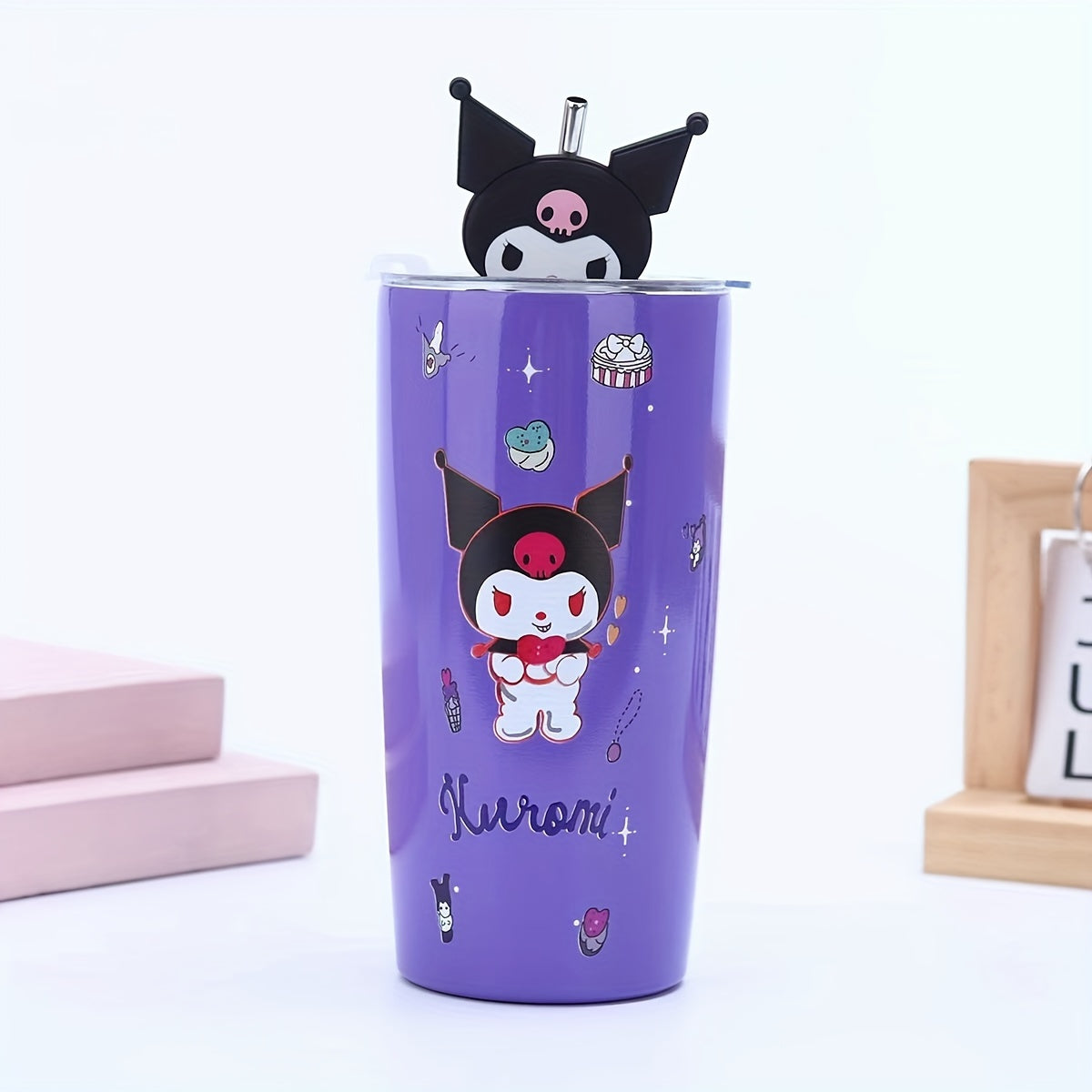 1pc, Hello Kitty And Kuromi Vacuum Flask, 20oz Stainless Steel Insulated Water Bottles with Lid, Straw And Leakproof Design, Suitable for Travel, Sports, Fitness, Gift