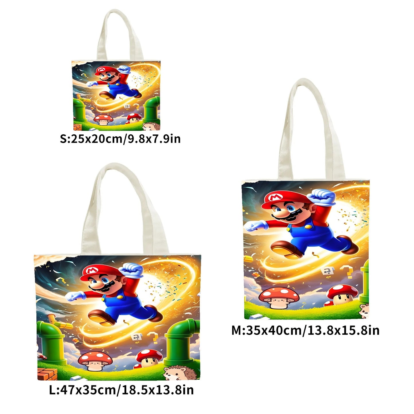 1pc SUPER MARIO Cartoon Print Tote Bag, Large Capacity Polyester Shoulder Bag with Classic Video Game Theme, Ideal for Work, College, Grocery Shopping, Fits Various Occasions Including Birthdays, Housewarming, Bachelor Partie