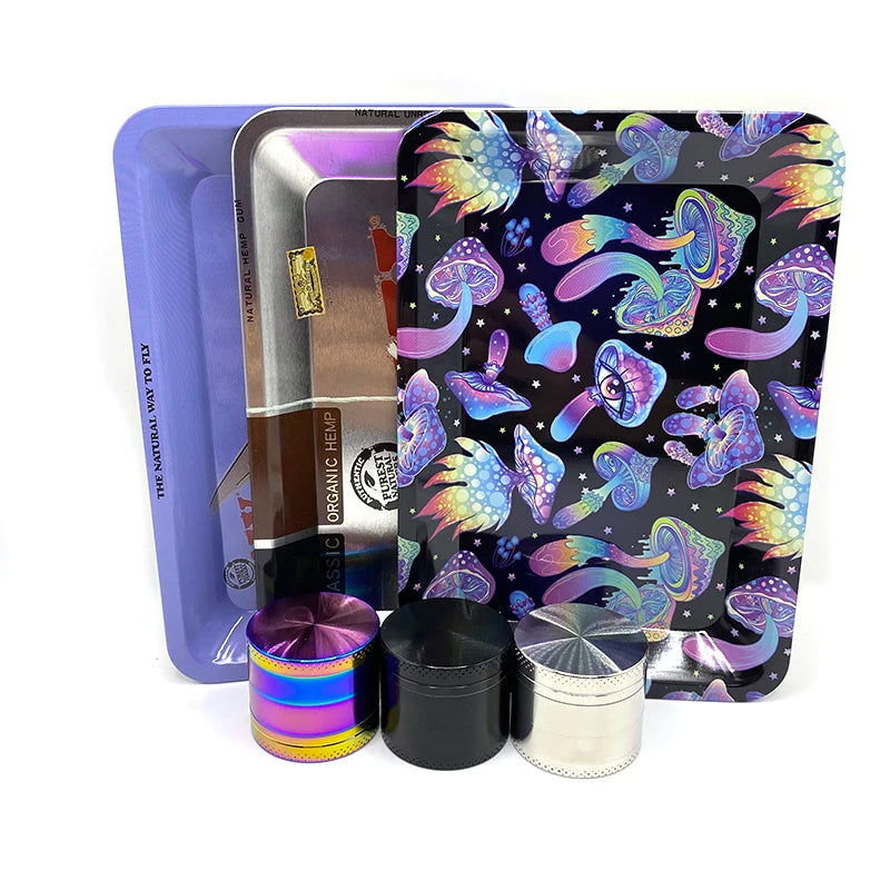 Rolling Tray Plate 40mm Metal Herbal Grass Grinder Kit 18x12.5cm Tinplate Smoking Accessories Gift Smoke Case