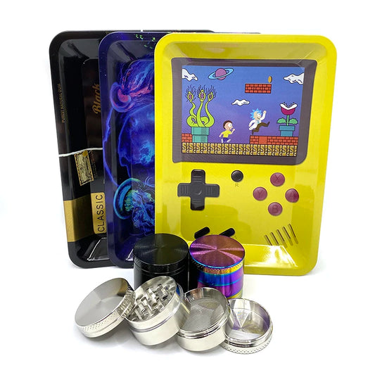 Rolling Tray Plate 40mm Metal Herbal Grass Grinder Kit 18x12.5cm Tinplate Smoking Accessories Gift Smoke Case