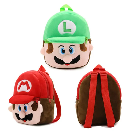 Level up your adventure with the Plush Mario or Luigi Backpack