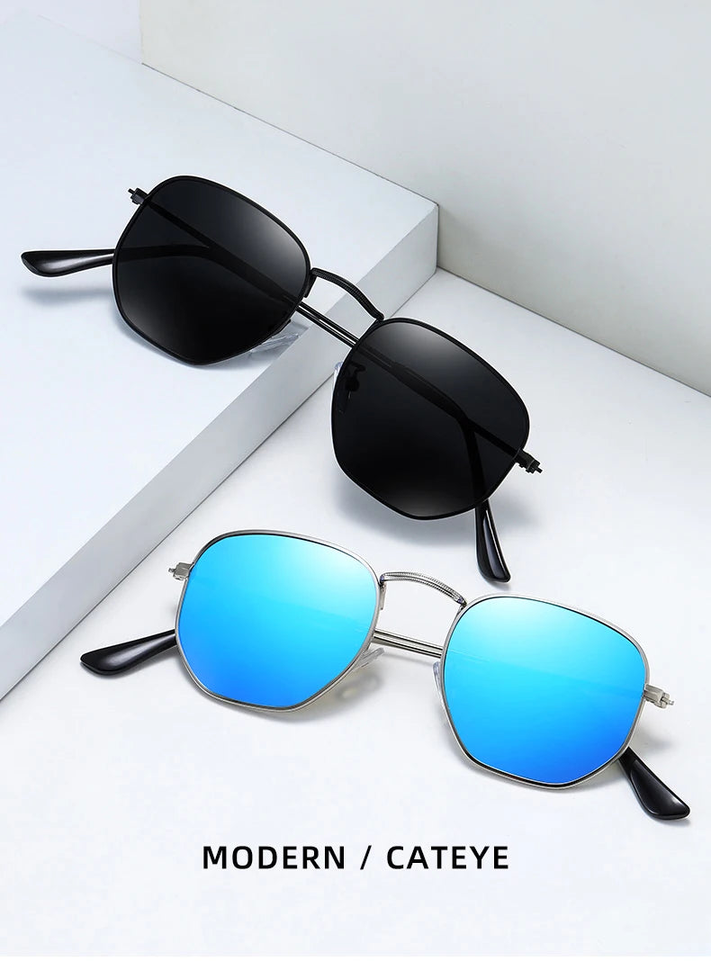 BARCUR Classic Retro Reflective Sunglasses Man Hexagon Sunglasses Metal Frame Eyewear Sun Glasses With Box Oculos De Sol gafas